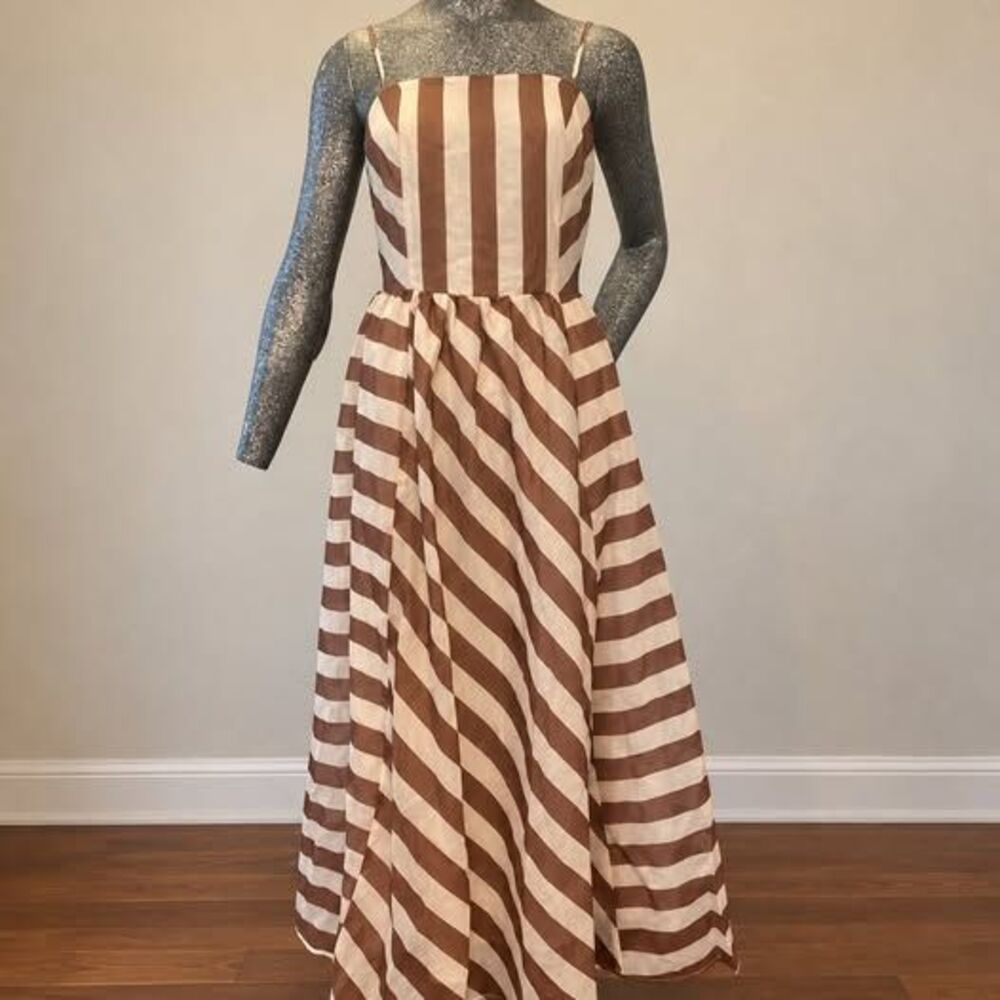 COMMENSE Brown & Cream Striped Maxi Dress Size M